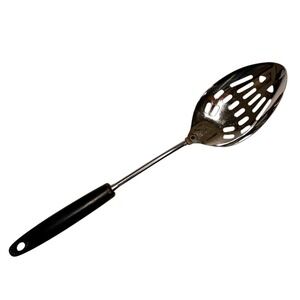 Vintage Ekco Slotted Serving Spoon Chromium Plated Black‎ Plastic Handle USA 12"